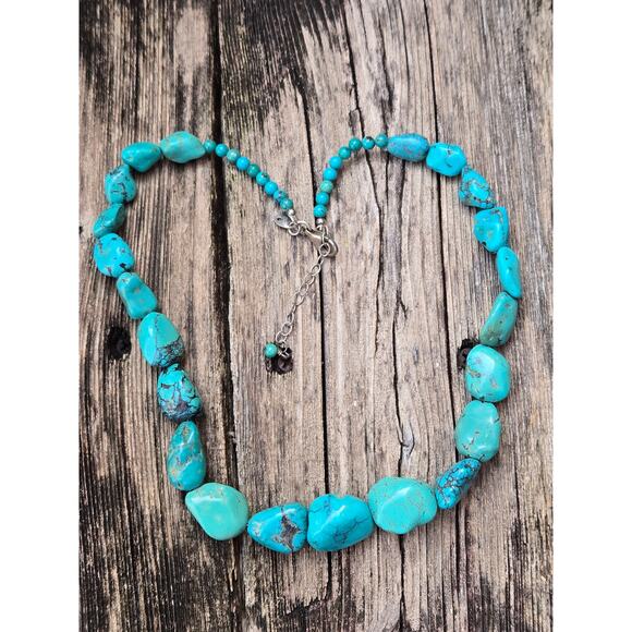 Vintage SX 925 Sterling Silver Thailand Graduated Turquoise Necklace 20" - Picture 3 of 10